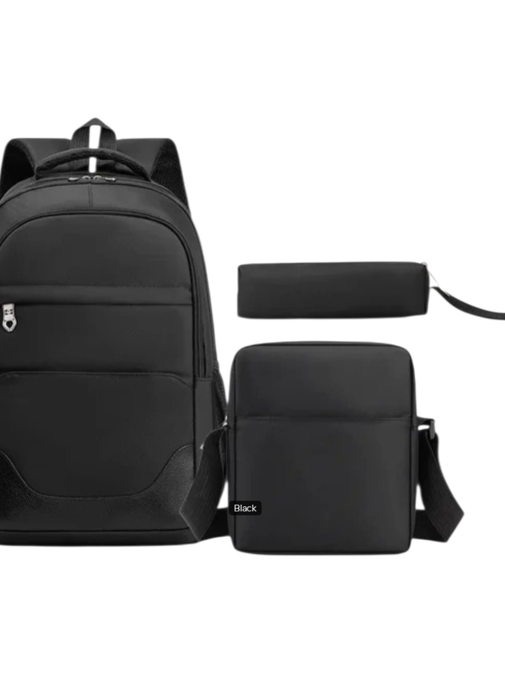 Men's Black 3-Piece Bag Set - Backpack, Crossbody & Pencil Case